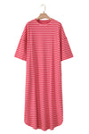 Striped 3/4 Sleeve Round Hem Shift T Shirt Dress - KaleaBoutique.com