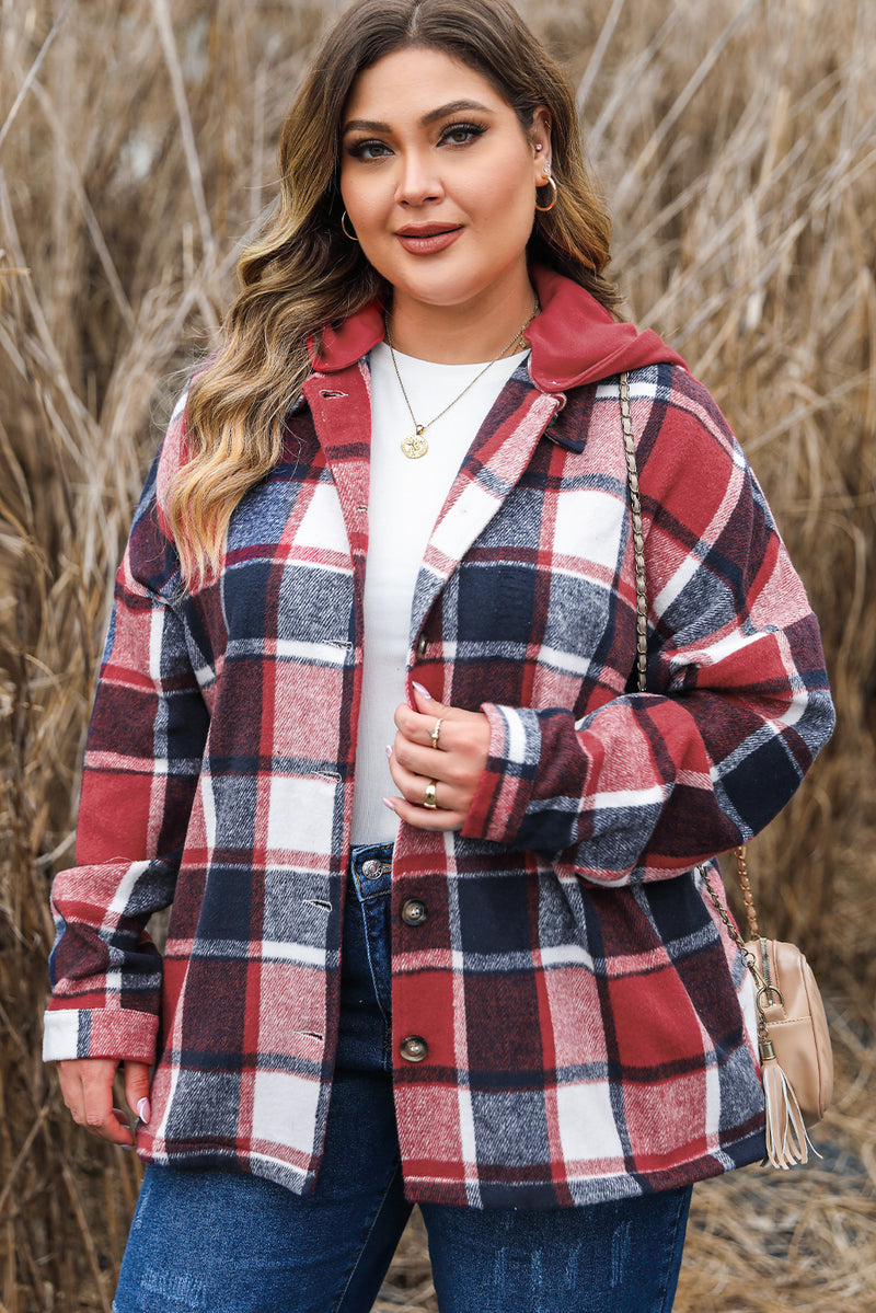 KaleaBoutique Plus Size Plaid Button up Hooded Jacket - KaleaBoutique.com