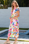 KaleaBoutique Ricrac Trim Flutter Sleeve Buttoned Floral Maxi Dress - KaleaBoutique.com