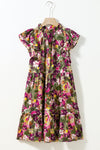 KaleaBoutique Floral Print Ruched Flutter Sleeve Frilled Neck Mini Dress - KaleaBoutique.com