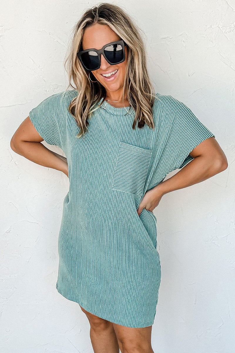 KaleaBoutique Stylish Striped Ribbed Knit T-shirt Shift Dress - KaleaBoutique.com