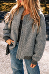 KaleaBoutique Fuzzy Zip Up Pocketed Sleeve Jacket - KaleaBoutique.com