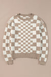 KaleaBoutique Checkered Print Drop Shoulder Round Neck Sweater - KaleaBoutique.com