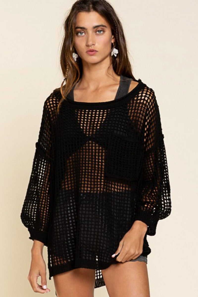 KaleaBoutique Stylish Comfortable Fishnet Hollow-out Long Sleeve Beach Cover up - KaleaBoutique.com