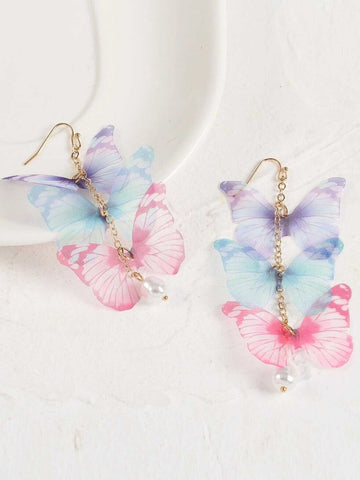 Silk Butterfly Earrings, Silk Butterflies, Gold Dangle Earrings, Bridal Earrings, Pink Butterflies, hot Statment Earrings, Unique Jewelry