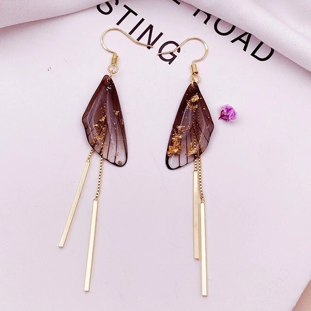 Butterfly Wing Boho Dangle Earrings, Gold Multi Color Earrings, Fairy Wing Earrings, Acrylic Wing Earrings - KaleaBoutique.com