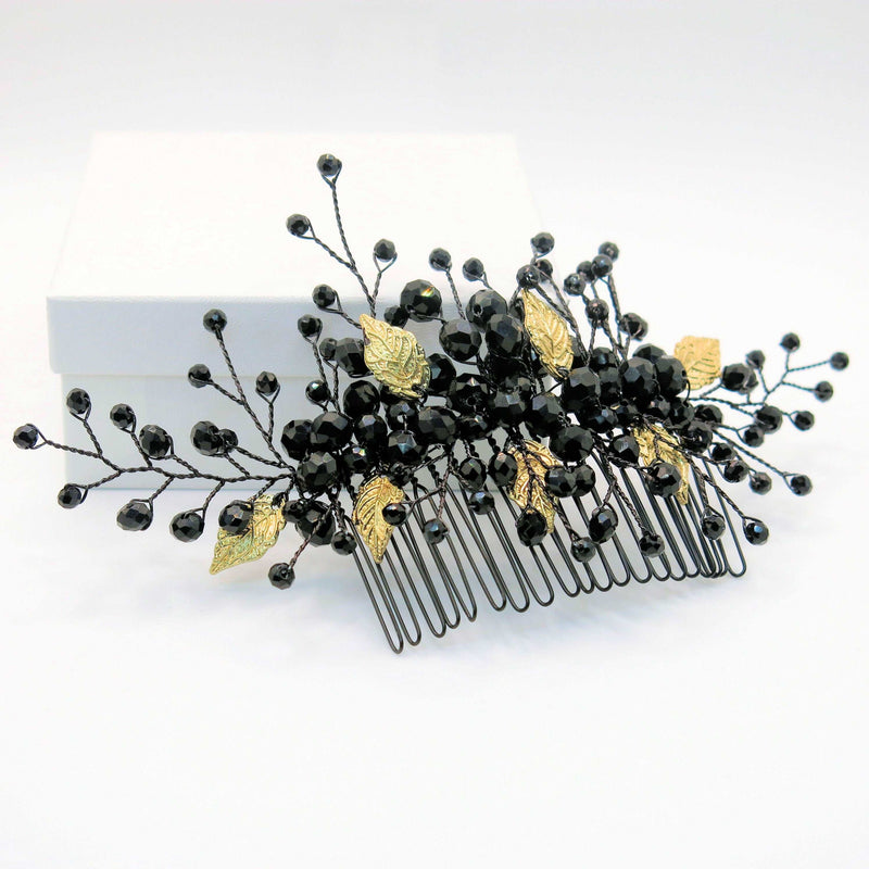 Gothic Style Black Hair Comb with Silver or Gold Leaves, Cosplay Vintage Costume Hairpin Hairpiece - KaleaBoutique.com