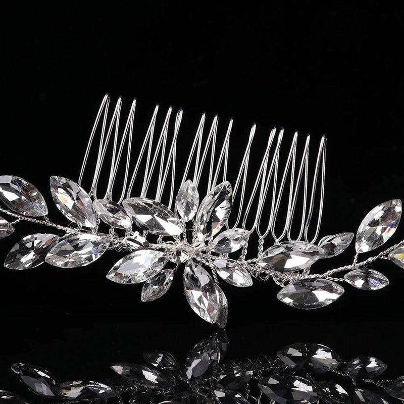 Large Rhinestone Wire Brides Hair Comb, Wedding Crystal Flower Hairpiece, Bridal Clear Crystal Vine Hair Comb - KaleaBoutique.com