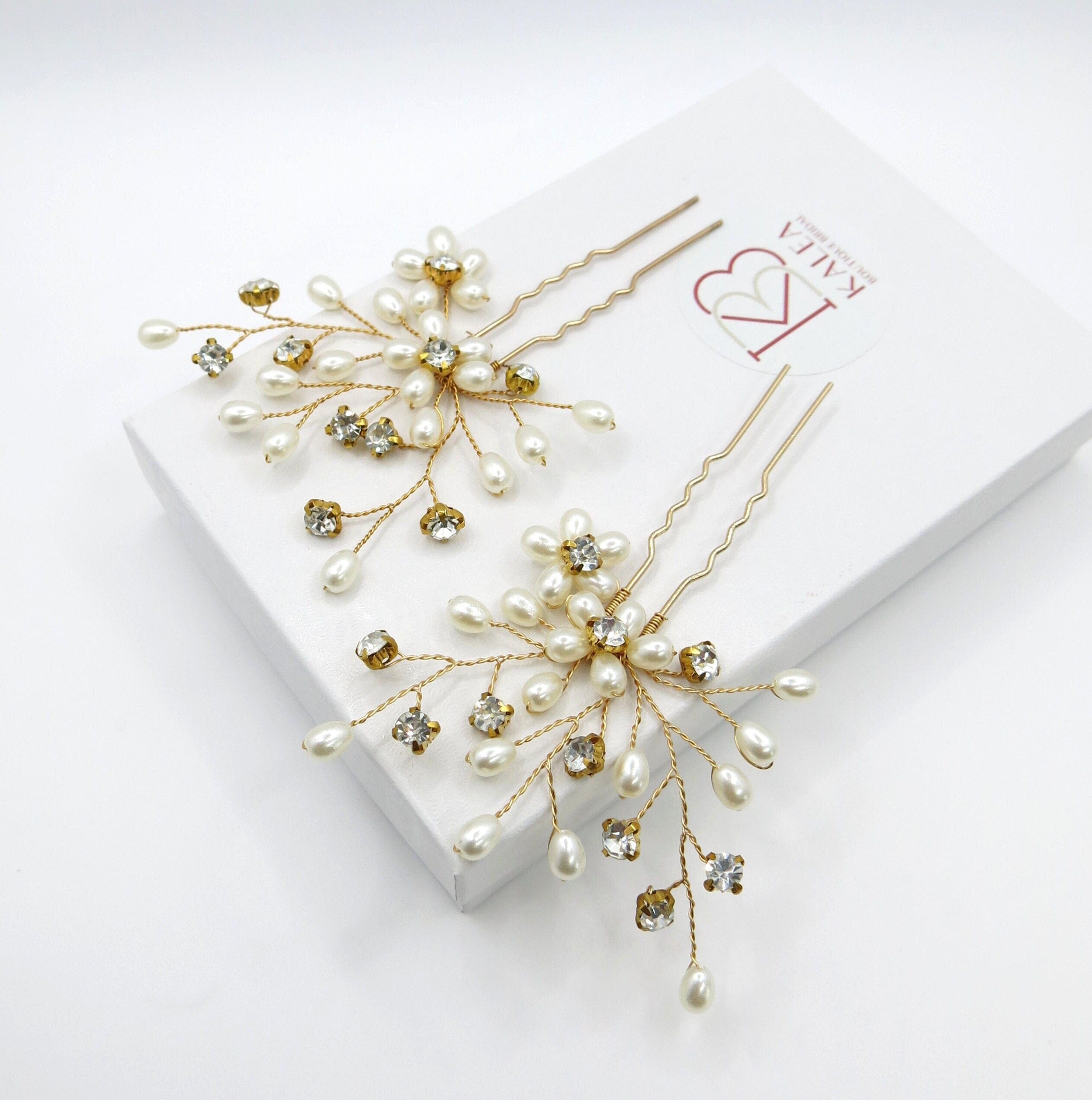 Hot Gold White bridal Floral hairpin set• Olivia Bridal hair pins •wedding hair accessories•bridal hair pins with flowe•bridal hair accessories