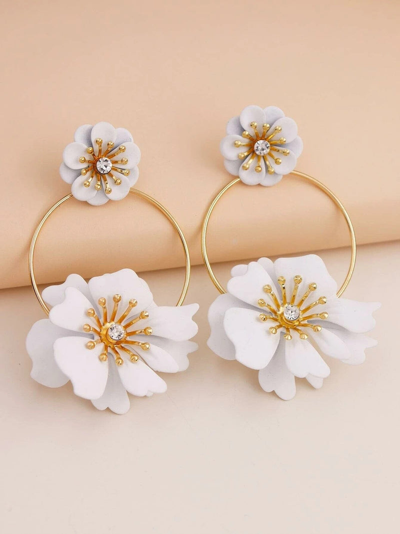 Oversized Double Flower Earrings, Wedding Bridal Floral Studs, Bridesmaid Large Floral Hoop Earrings - KaleaBoutique.com