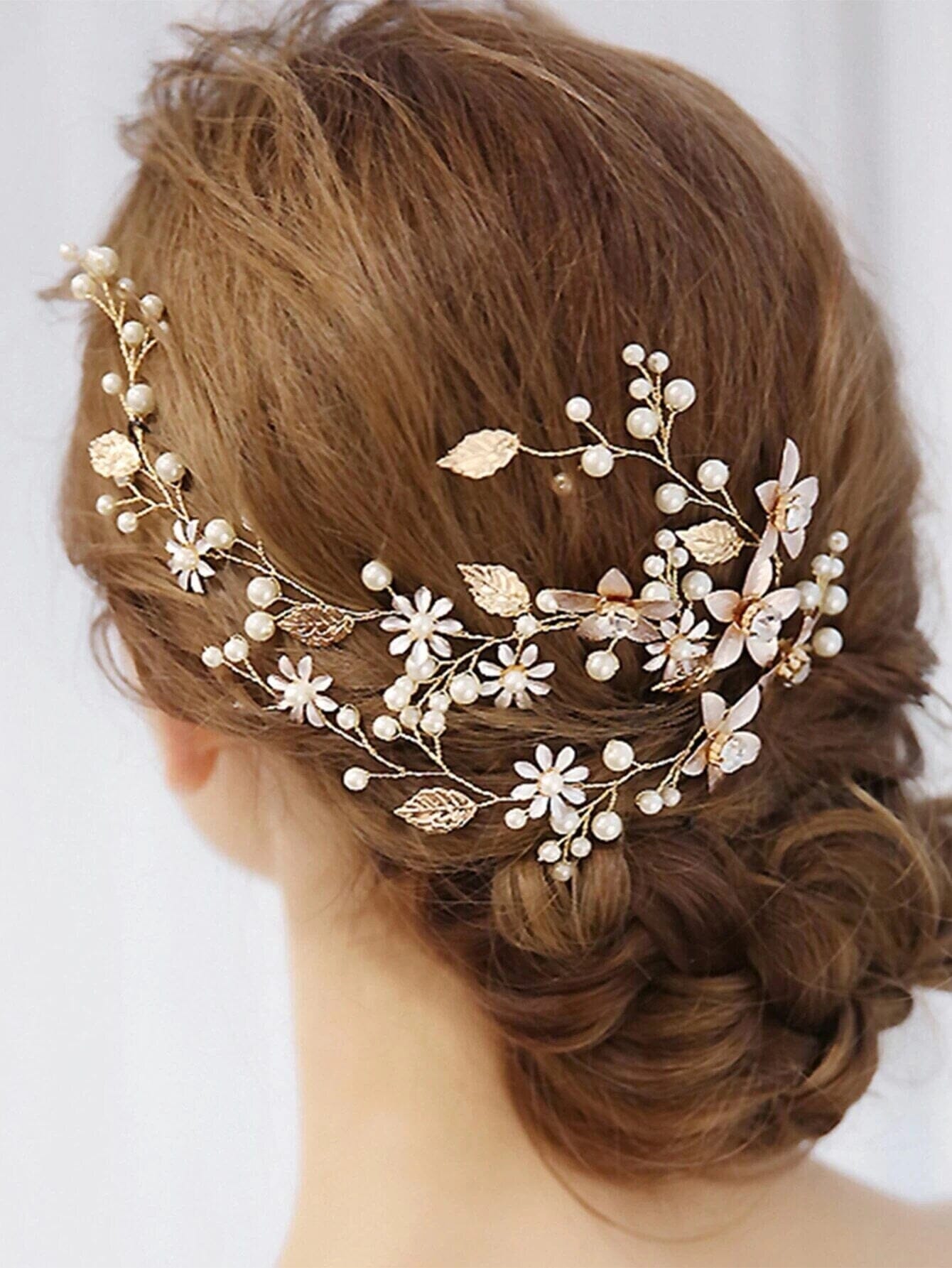 Crystal Hair Vine selling with Pearl Flowers, Wedding Headpiece, Boho Floral Hair Vine, Bridal Hairpiece, Silver Vine