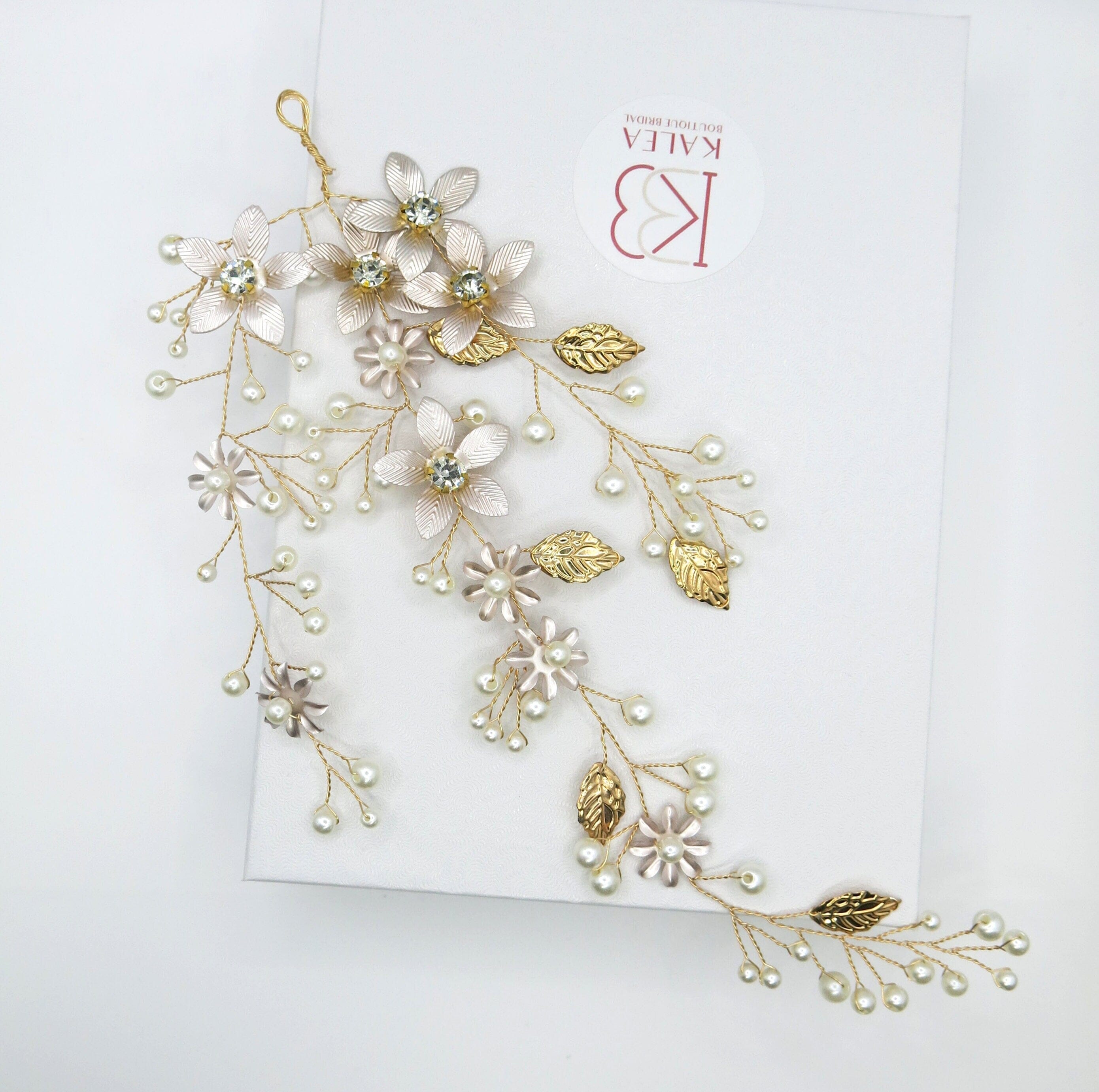 Wedding hair jewelery, gold leaves with pearls, pearls and rhinestones bridal deals wreath