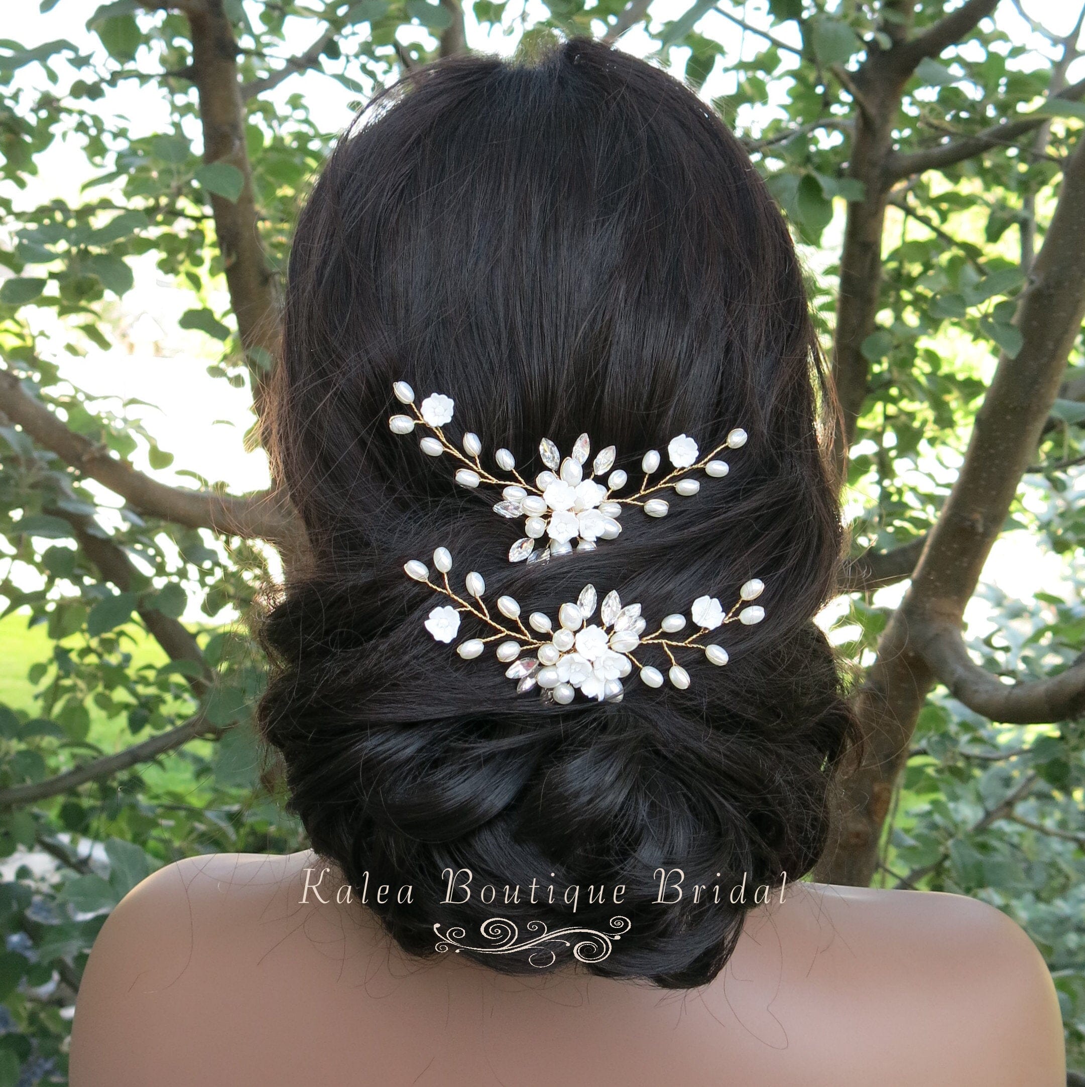 Harlen pearl hairpins, Bridal Hairpin, Bridal Hairpiece, Flower hairpins, hot Floral hairpins, clay flower pins, bridal accessories