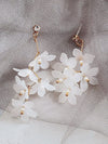 White Floral Earrings, Bridal Gold Flower Dangle Studs, Wedding Cascading Flower Dangle Stud Earrings - KaleaBoutique.com