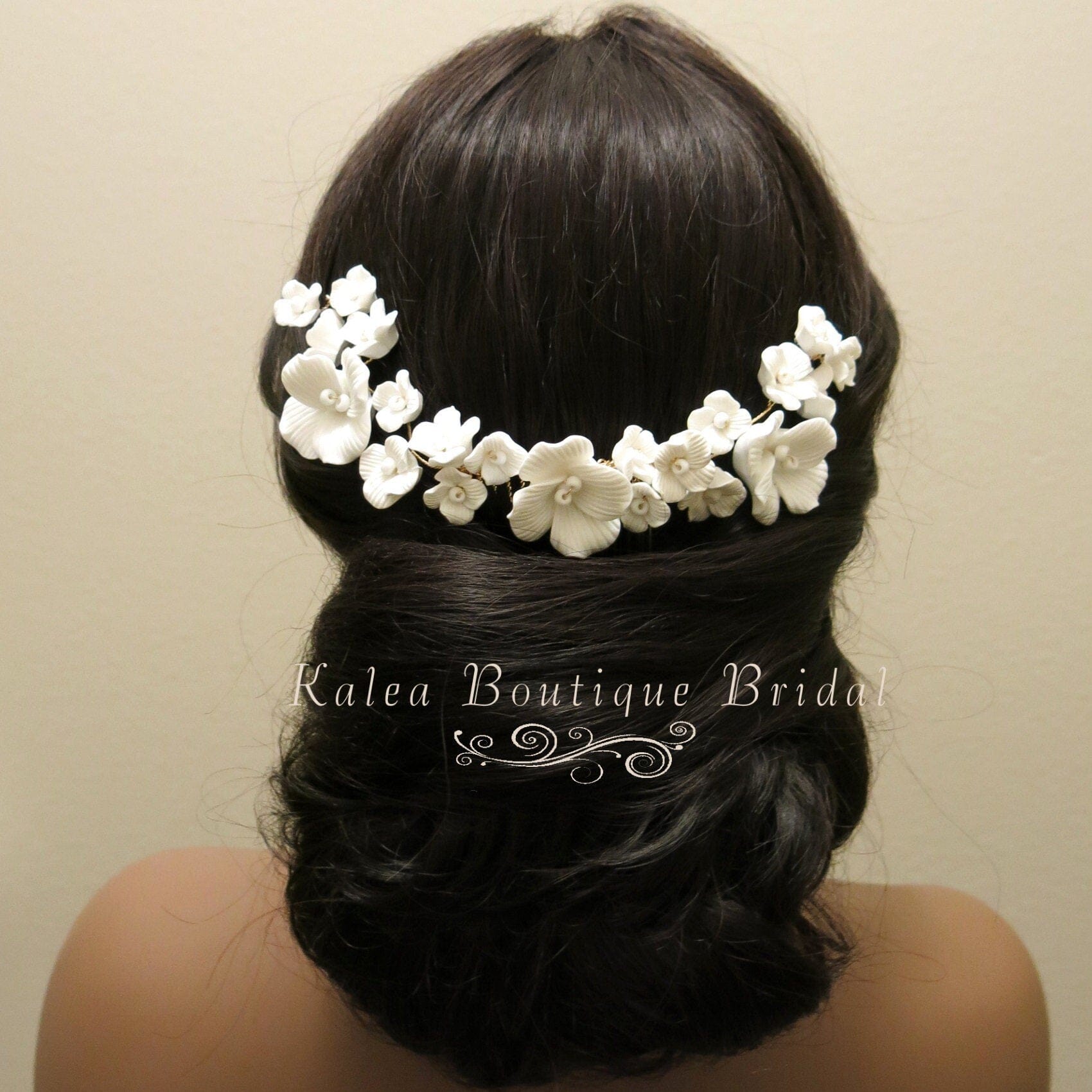 White Floral Hair shops Comb | bridal wedding accessories with delicate off white florals