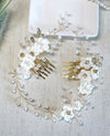 White Flower Hair Vine with Dual Combs, Bridal Pearl Wire Wedding Headband Floral Head Wreath Hair Vine - KaleaBoutique.com