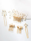 White Pearl Cluster Bridal 5 PC Hair Comb Set, Wedding Gold Wire Pearl Hair Combs and Hairpins, 5 PC Set - KaleaBoutique.com