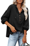 KaleaBoutique Black Buttoned High and Low Hem Hoodie - KaleaBoutique.com