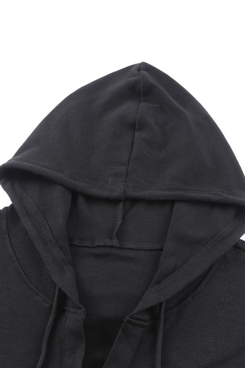 KaleaBoutique Black Buttoned High and Low Hem Hoodie - KaleaBoutique.com