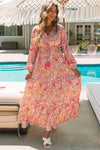 KaleaBoutique Boho Holiday Paisley Print Tiered Long Sleeve Maxi Dress - KaleaBoutique.com