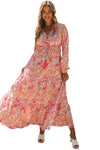 KaleaBoutique Boho Holiday Paisley Print Tiered Long Sleeve Maxi Dress - KaleaBoutique.com