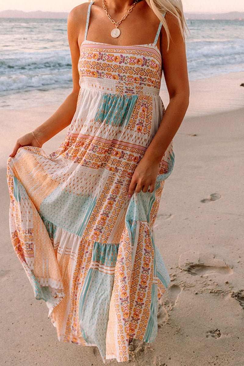 KaleaBoutique Boho Patchwork Print Square Neck Sundress - KaleaBoutique.com