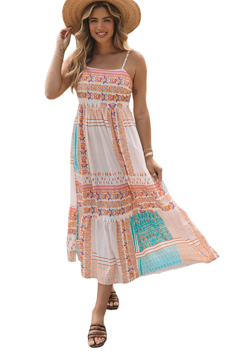 KaleaBoutique Boho Patchwork Print Square Neck Sundress - KaleaBoutique.com