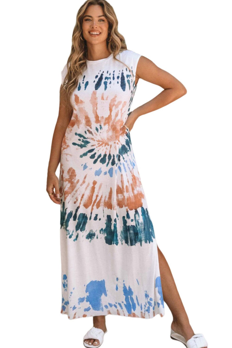 KaleaBoutique Cap Sleeve Tie Dye Long Slit Dress - KaleaBoutique.com