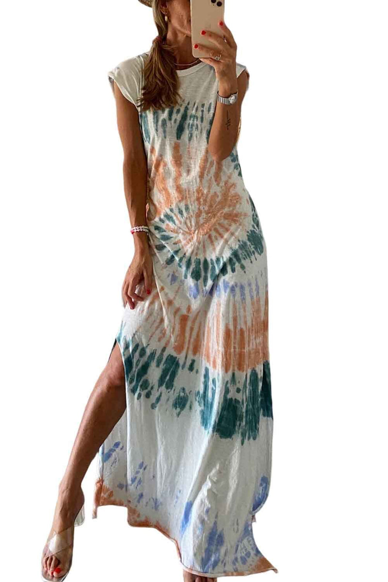 KaleaBoutique Cap Sleeve Tie Dye Long Slit Dress - KaleaBoutique.com