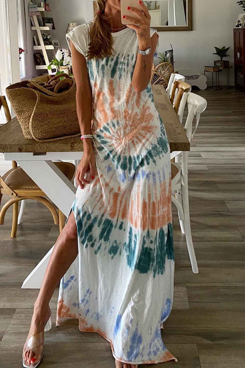 KaleaBoutique Cap Sleeve Tie Dye Long Slit Dress - KaleaBoutique.com