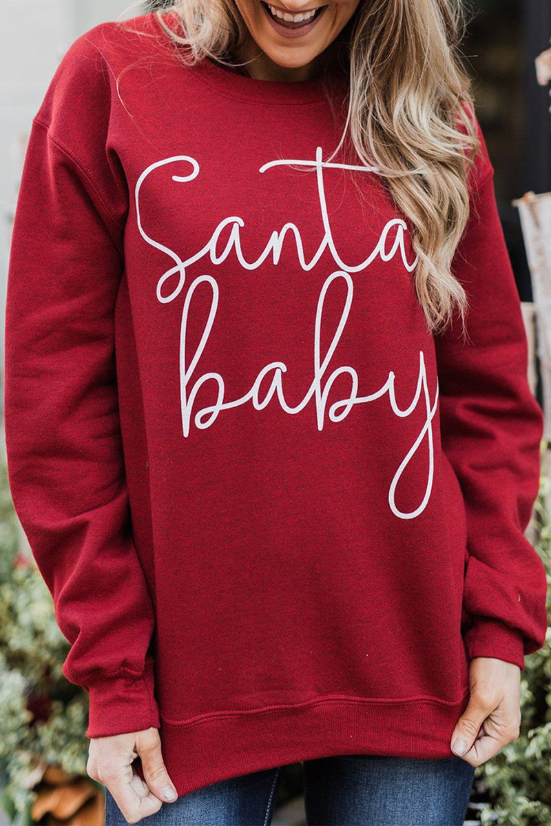 KaleaBoutique Christmas Santa Baby Print Pullover Sweatshirt - KaleaBoutique.com