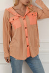 KaleaBoutique Flap Pockets Patchwork Hooded Ribbed Shacket - KaleaBoutique.com