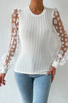 KaleaBoutique Floral Applique Mesh Sleeves Textured Knit Blouse - KaleaBoutique.com