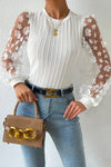 KaleaBoutique Floral Applique Mesh Sleeves Textured Knit Blouse - KaleaBoutique.com