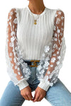 KaleaBoutique Floral Applique Mesh Sleeves Textured Knit Blouse - KaleaBoutique.com