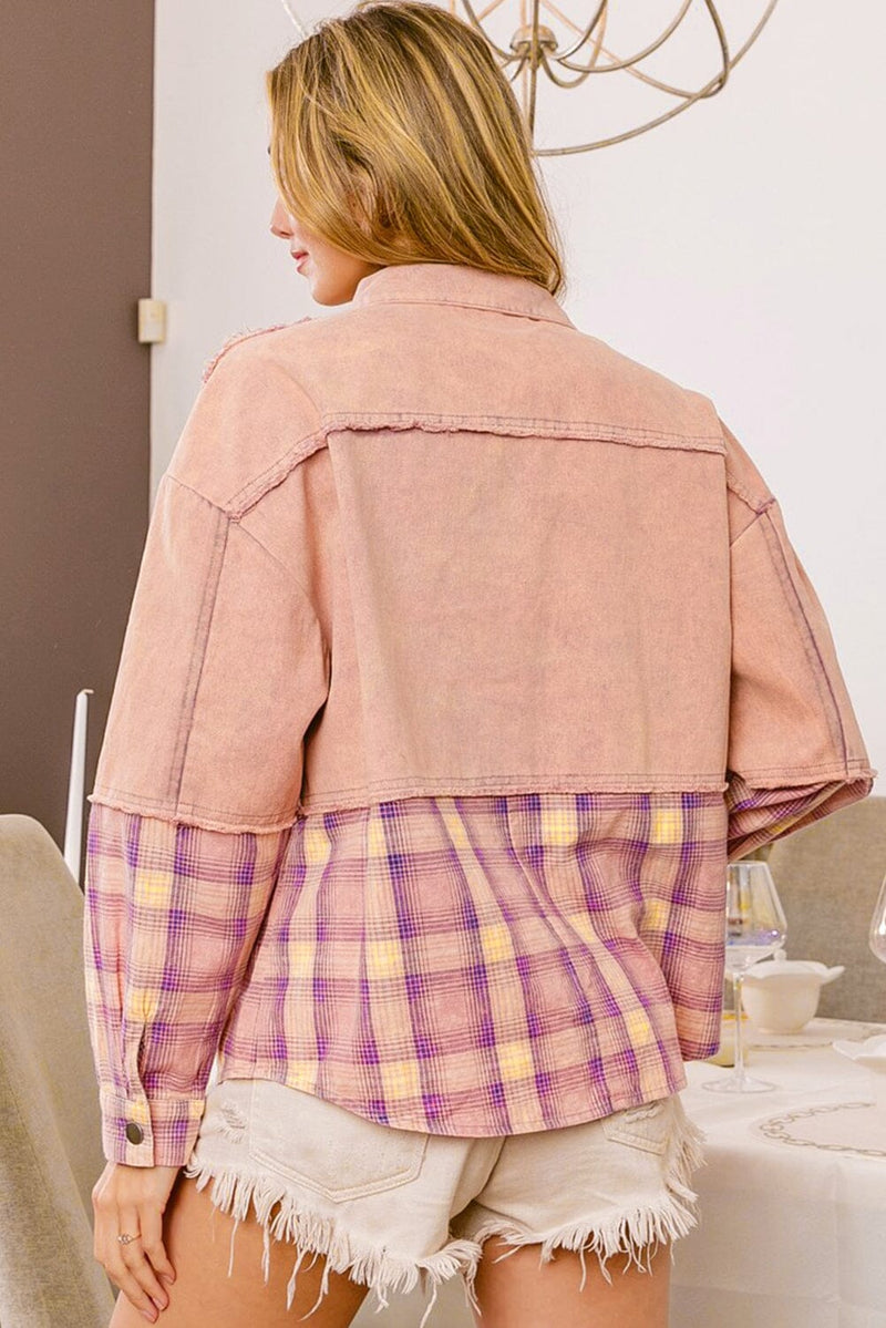 KaleaBoutique Frayed Patchwork Plaid Contrast Jacket - KaleaBoutique.com