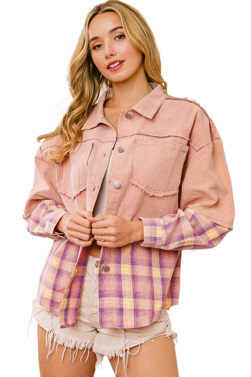 KaleaBoutique Frayed Patchwork Plaid Contrast Jacket - KaleaBoutique.com