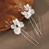 Porcelain Flower 2 PC Hairpin Set, Wedding Clay Floral U-Shape Hair Pins, Bridal Ceramic Flower Hair Pin Set - KaleaBoutique.com