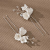 Porcelain Flower 2 PC Hairpin Set, Wedding Clay Floral U-Shape Hair Pins, Bridal Ceramic Flower Hair Pin Set - KaleaBoutique.com