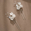 Porcelain Flower 2 PC Hairpin Set, Wedding Clay Floral U-Shape Hair Pins, Bridal Ceramic Flower Hair Pin Set - KaleaBoutique.com