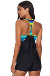 KaleaBoutique Black Blouson Striped Strappy T-Back Push-up Tankini Top - KaleaBoutique.com