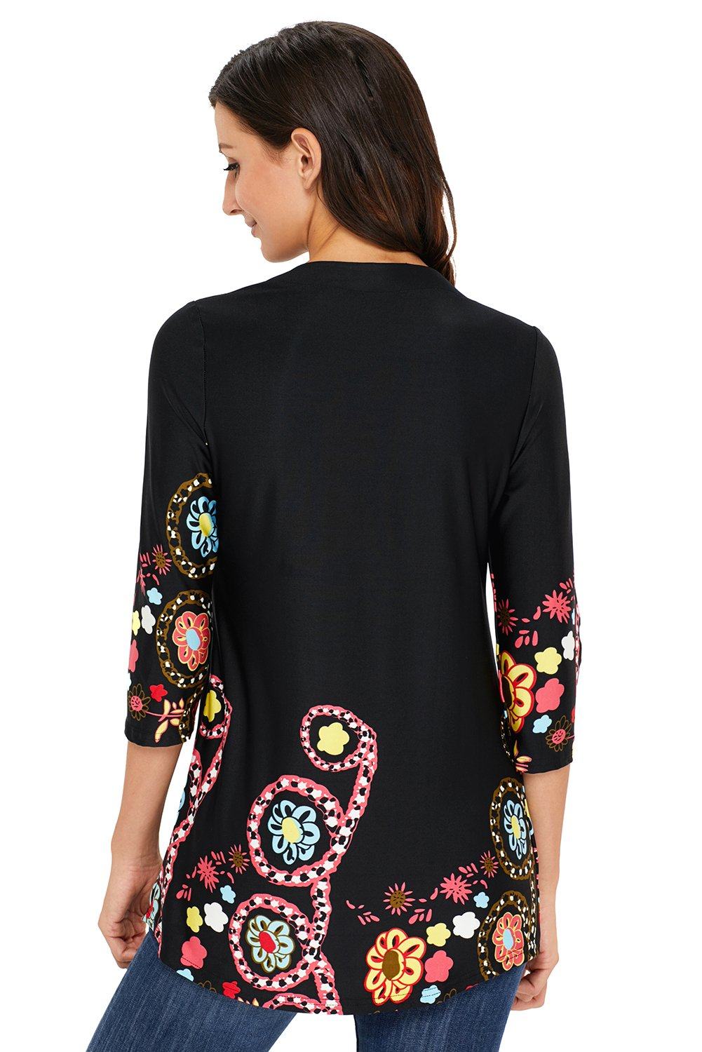 KaleaBoutique Black Floral Notch Neck Pin-tuck Tunic - KaleaBoutique.com