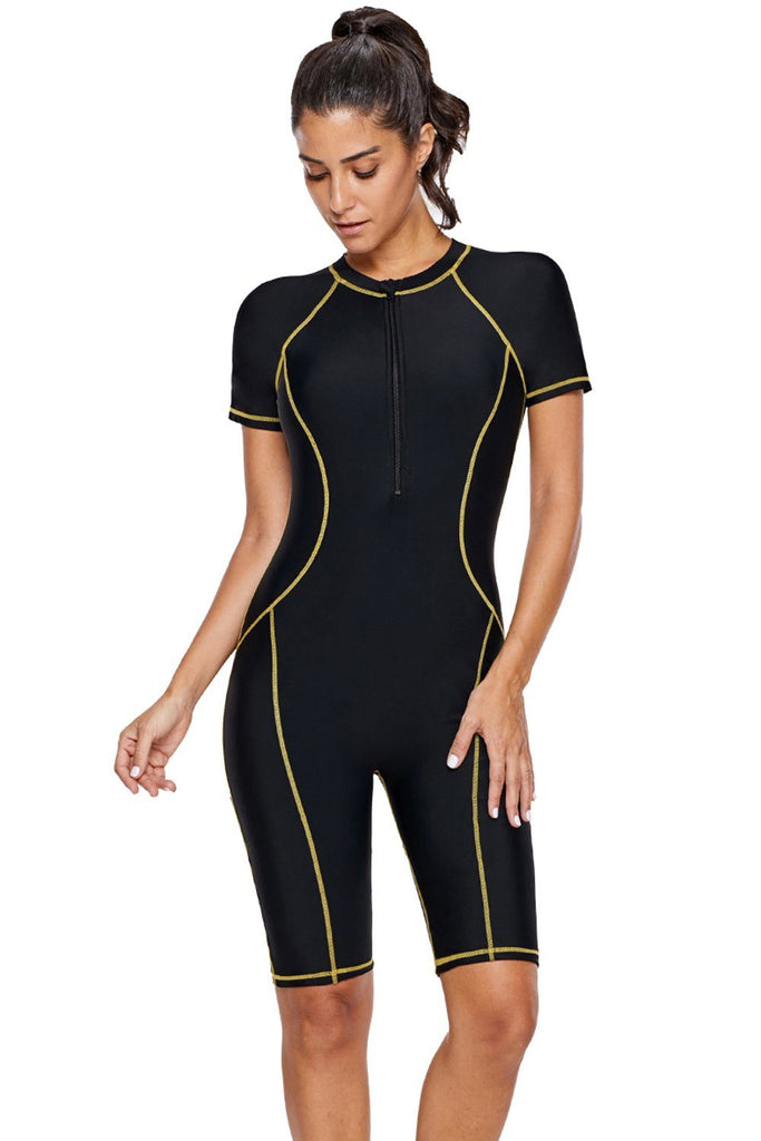 KaleaBoutique Long Sleeve Black UPF 50+ Swim Wear Rash Guard One-Piece Wet Suit - KaleaBoutique.com