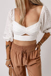 KaleaBoutique Lace Crochet Zipped Knot Cropped Blouse - KaleaBoutique.com