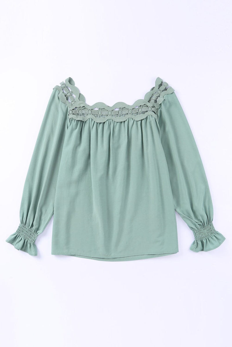 KaleaBoutique Lace Hollow-out Scalloped Neck Blouse - KaleaBoutique.com