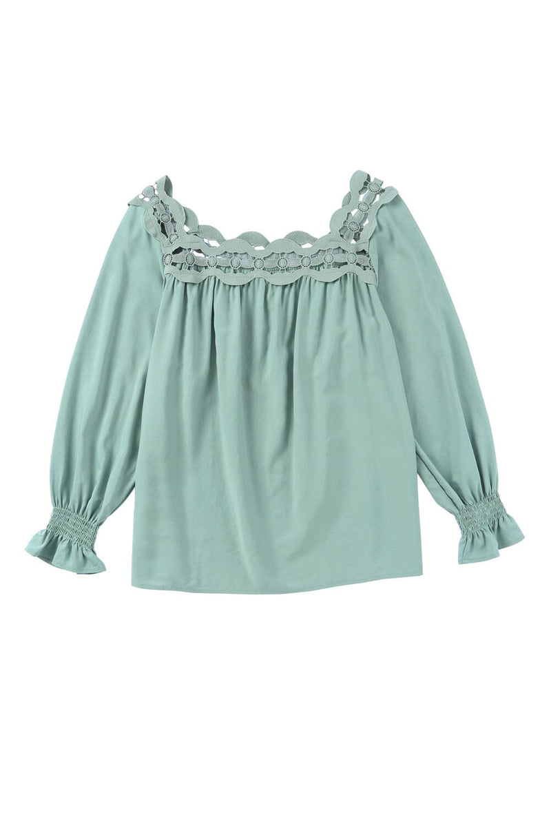 KaleaBoutique Lace Hollow-out Scalloped Neck Blouse - KaleaBoutique.com