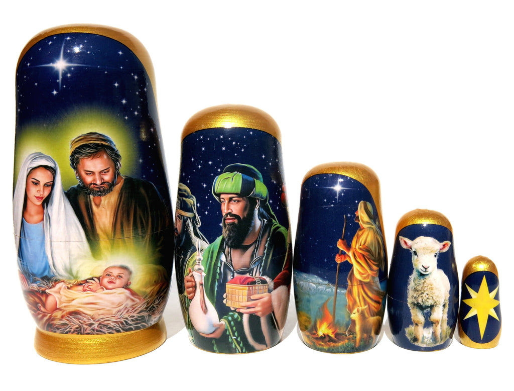 Traditional Nativity 5 Piece Nesting Doll, Traditional Handcrafted Nested Doll - KaleaBoutique.com