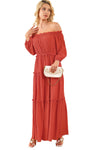 KaleaBoutique Off Shoulder Balloon Sleeve Cutout Ruffled Maxi Dress - KaleaBoutique.com