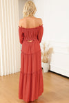 KaleaBoutique Off Shoulder Balloon Sleeve Cutout Ruffled Maxi Dress - KaleaBoutique.com