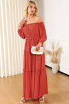 KaleaBoutique Off Shoulder Balloon Sleeve Cutout Ruffled Maxi Dress - KaleaBoutique.com